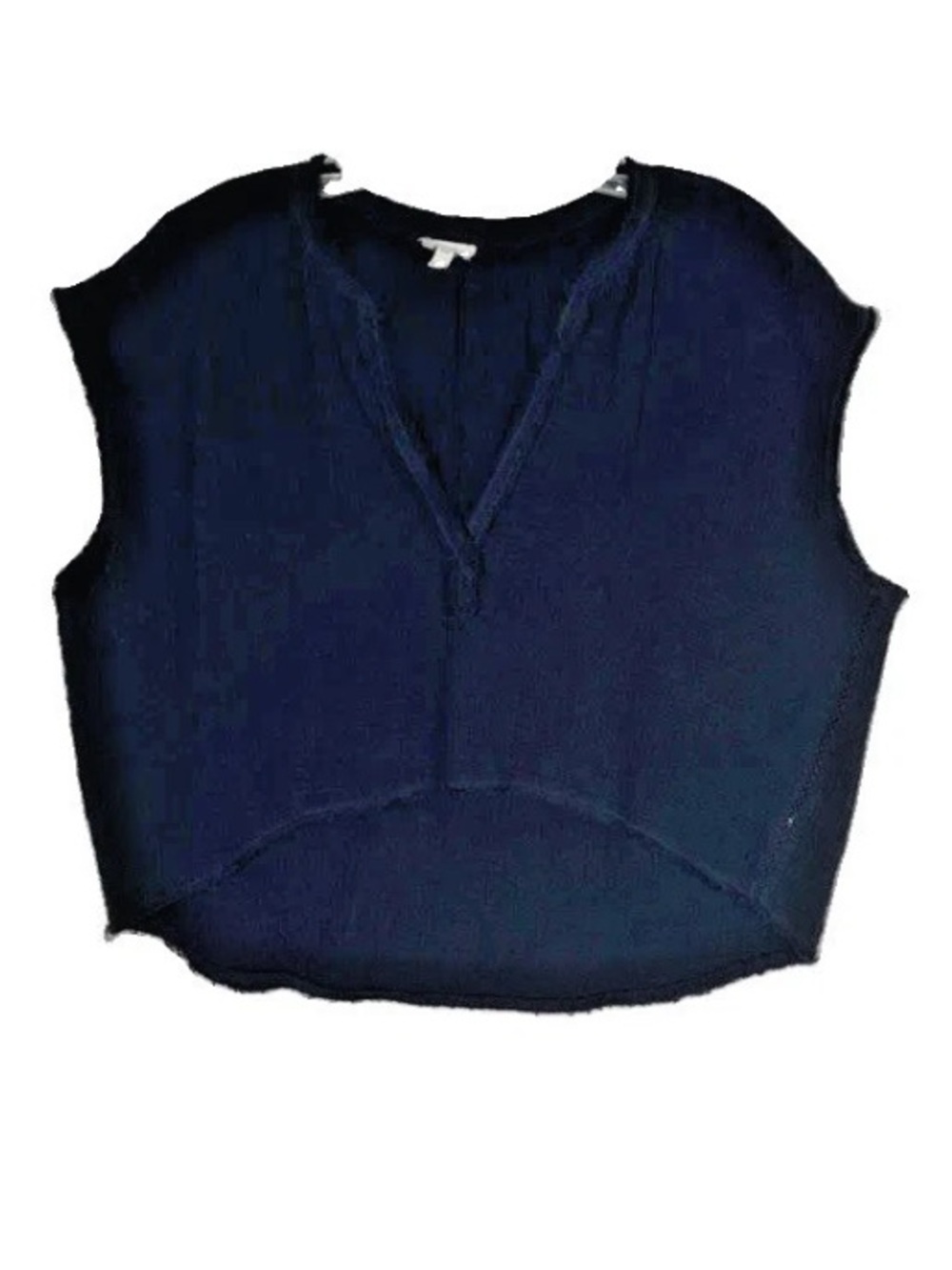 aerie Cropped Boxy Black Gauzy Shirt V-Neck High Low Hem Women's Size Small